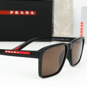 NEW Prada Linea Rossa PS05YS DG050A Black Rubber Brown Rectangle Sunglasses